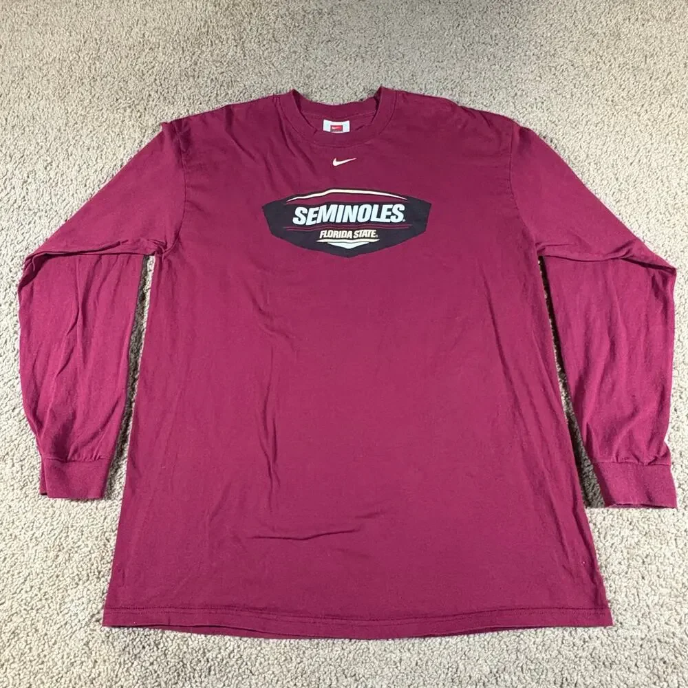 Nike Florida State Seminoles Long Sleeve Maroon College‎ NCAA Tee Mens Size L